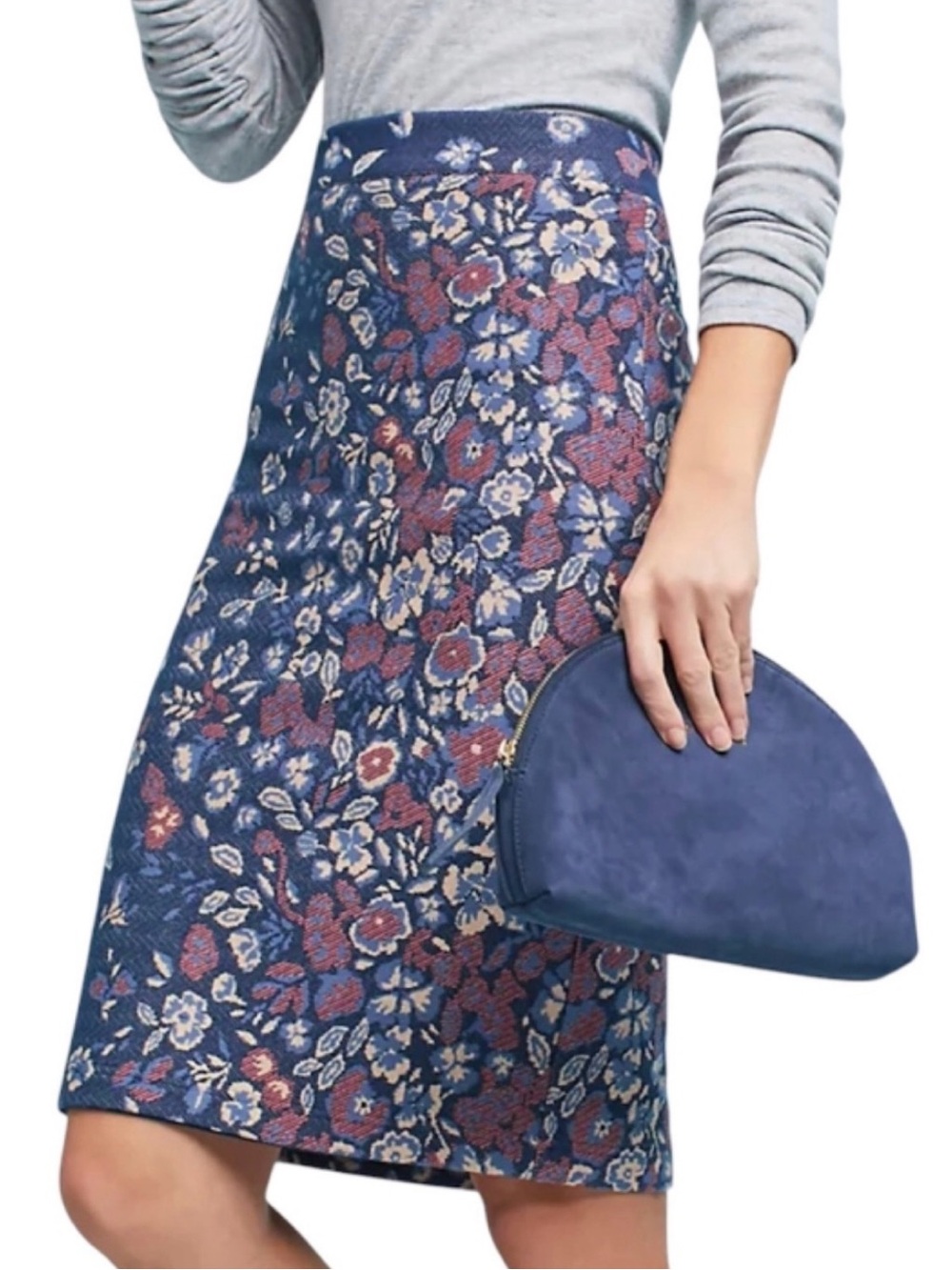 Anthropologie Maeve Gertje Floral Pencil Skirt Blue Women M